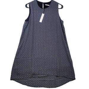 Three Eighty-Two Sleeveless Shift Mini High-Low Geo Print Tank Medium Black Blue